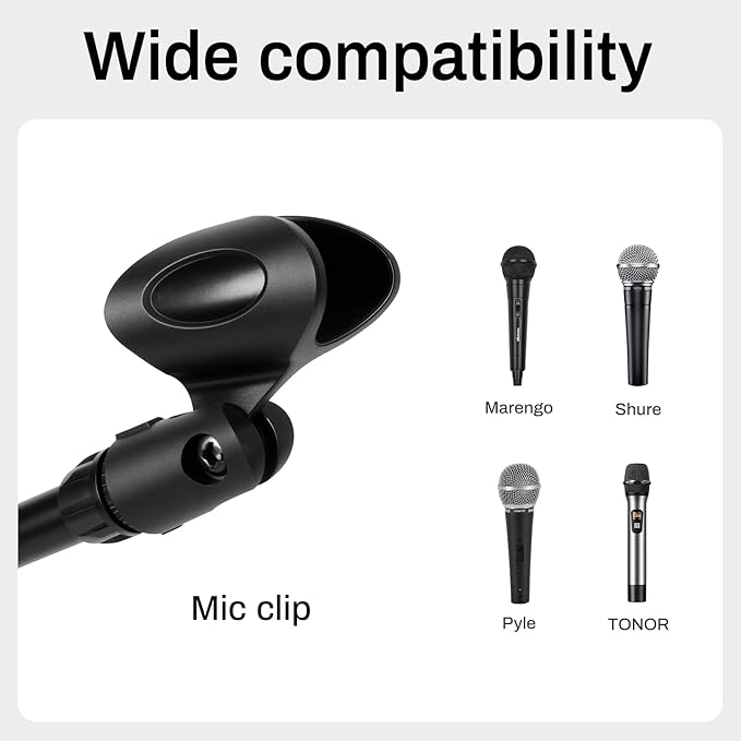 AODSK Adjustable Microphone Stand with Heavy-Weighted Tripod Base, Universal Floor Standing Mic Holder, Height Adjustable (22" to 68") Recording, Singing Practice & Stage Performance