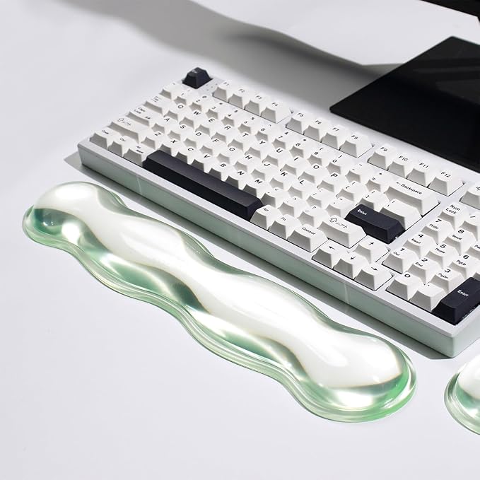 Clear Gel Keyboard Wrist Rest, Green Silicone Keyboard Wrist Rest, Cute Ergonomic Wrist Rest for Keyboard 60%/75% (Green-Long)