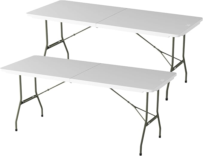 Lavish Home Portable Folding Tables - Lightweight Portable Folding Desk - 6-Foot-Long Indoor or Outdoor Utility Tables for Camping, Events, Dining, Crafts, or Banquets (Set of 2/White)