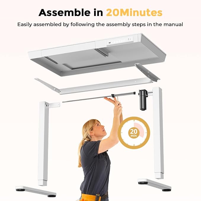 32" Electric Standing Desk with Drawer, Rolling Laptop Desk | Height Adjustable Quick Install One-Piece Tabletop with USB Charging Ports, Sit Stand Computer Desk for Small Space, White