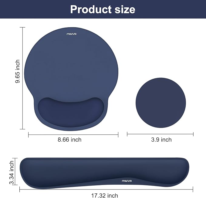 MOSISO Wrist Rest Support for Mouse Pad&Keyboard Set, Streamline Ergonomic Mousepad&Coaster Non-Slip Base Home/Office Pain Relief&Easy Typing Pad with Soft Cloth&Silicone Lining, Navy Blue