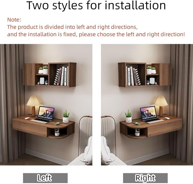 Modern Wall-Mounted Desk, 16.1-Inch Wide Floating Laptop Table, Adult Workstation with Built-In Drawer and Cable Management (Brown 2, L31.5in)