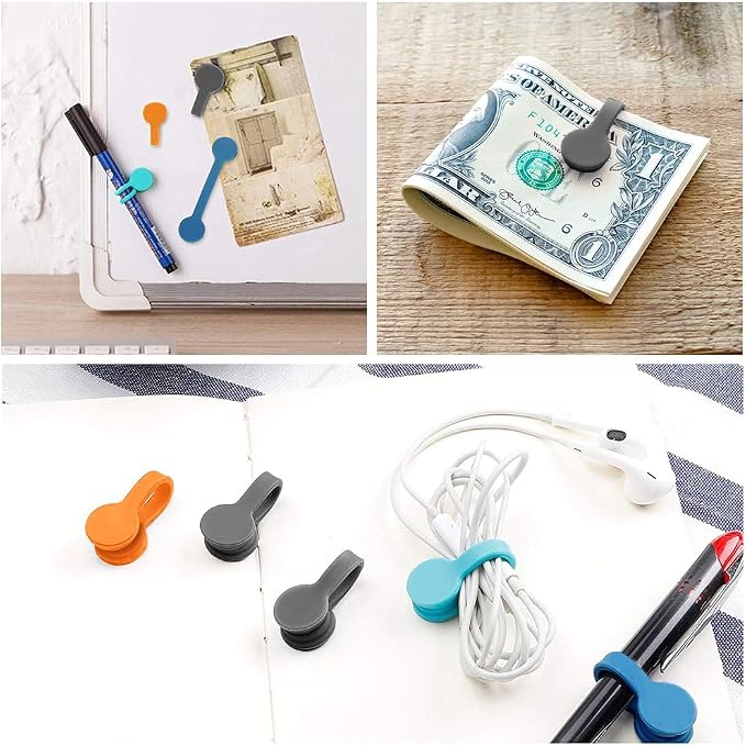 Kanemc Magnetic Cable Ties,Silicone Cord Twist Ties(10-Pack 5 Colors) | Magnetic Cord Organizer for Bundling Earphone,Magnet Strap for Charging Wire Organizer, Earphone Cords Wrap, Fridge Magnets