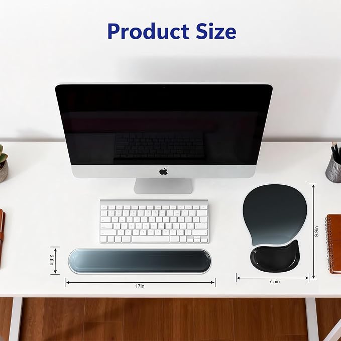 AKIT Ergonomic Gel Mouse Pad & Keyboard Wrist Rest Set, Non-Slip, Black | Gel Wrist Support for Typing Comfort Non-slip Base Fits Standard Keyboards and Mice Reduces Fatigue During Long Work Sessions