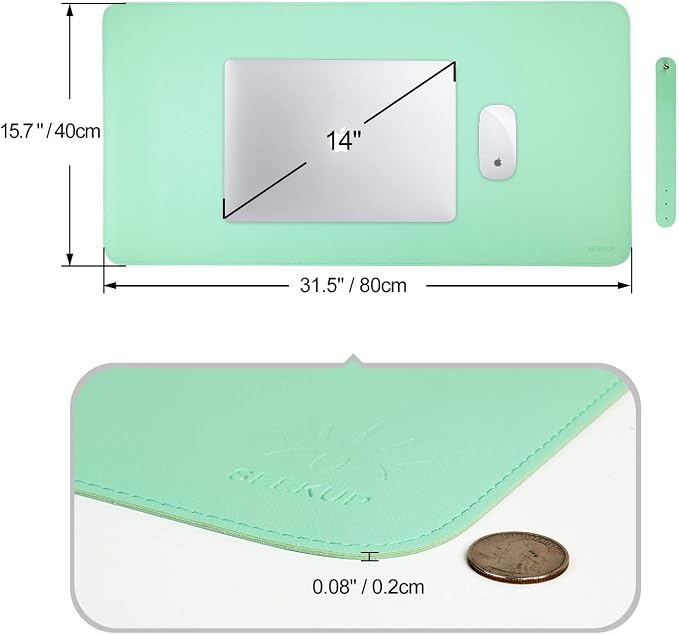 Green/Lake Blue Dual Sided PU Leather Desk Pad, Upgraded Sewing Laptop Mat, Waterproof Large Mouse Pad, Smooth Writing/Painting Mat Non-Slip Desk Protector/Decoration 31.5"x15.8" (80x40cm)