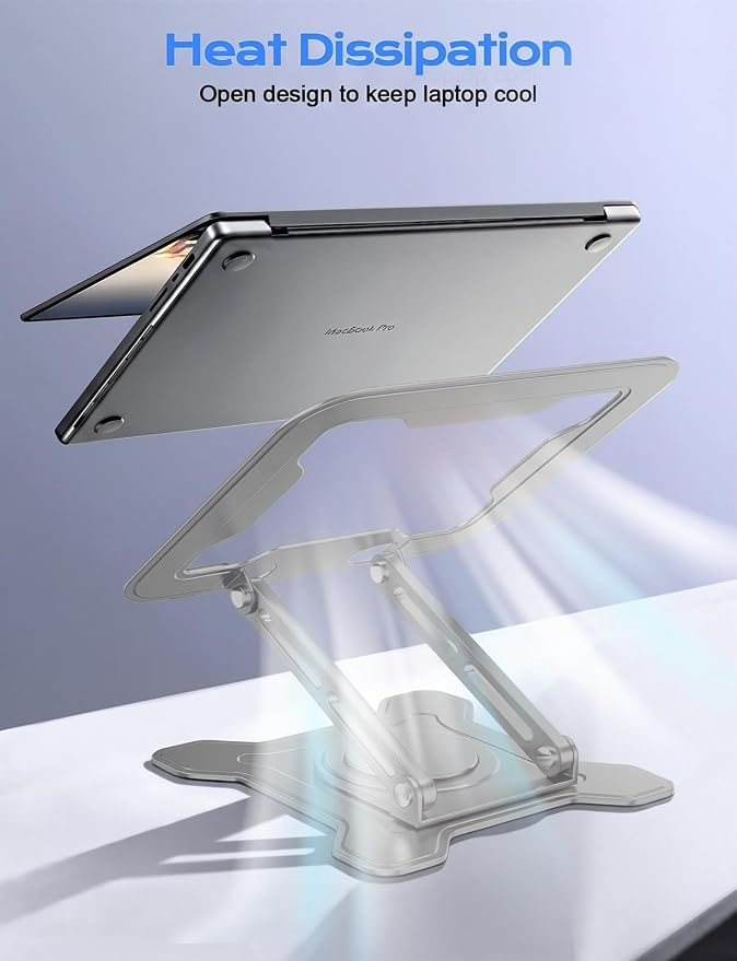 JCZT Adjustable Laptop Stand, 360° Rotating Base Ergonomic Computer Stand, Foldable Laptop Stand for Desk for Office Home Fits Compatible with MacBook Pro Air (10-16") - Gray