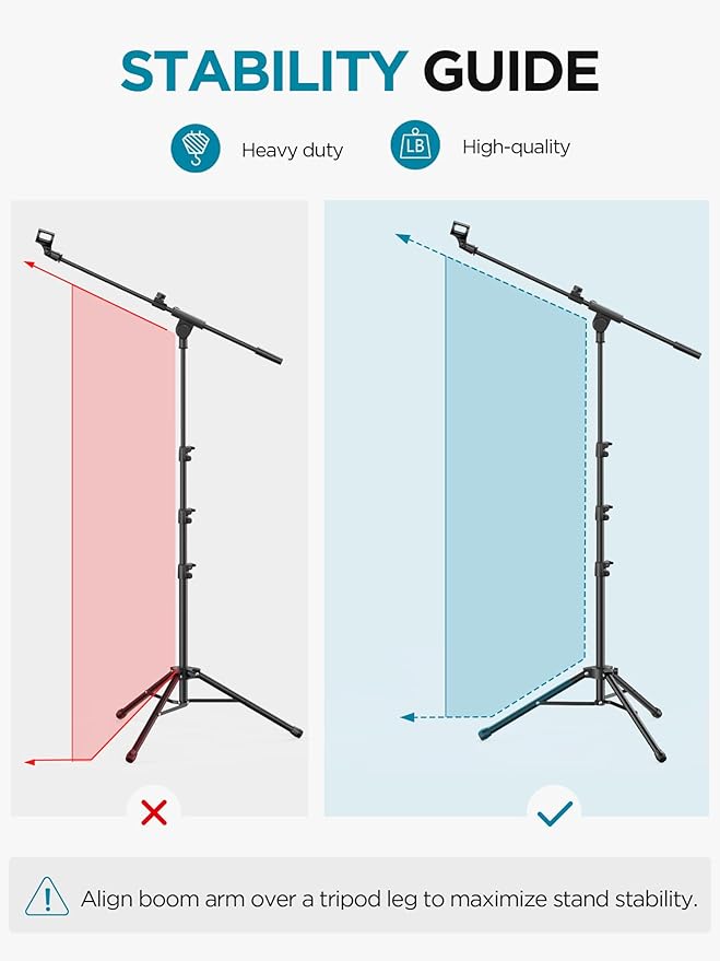 InnoGear Microphone Stand Floor, Adjustable Tripod Boom Mic Stand with Tablet Phone Holder Carrying Bag 2 Mic Clips 3/8" to 5/8" Adapter for Blue Yeti SM58 SM48 Fifine K669B, Podcast Singing Stage