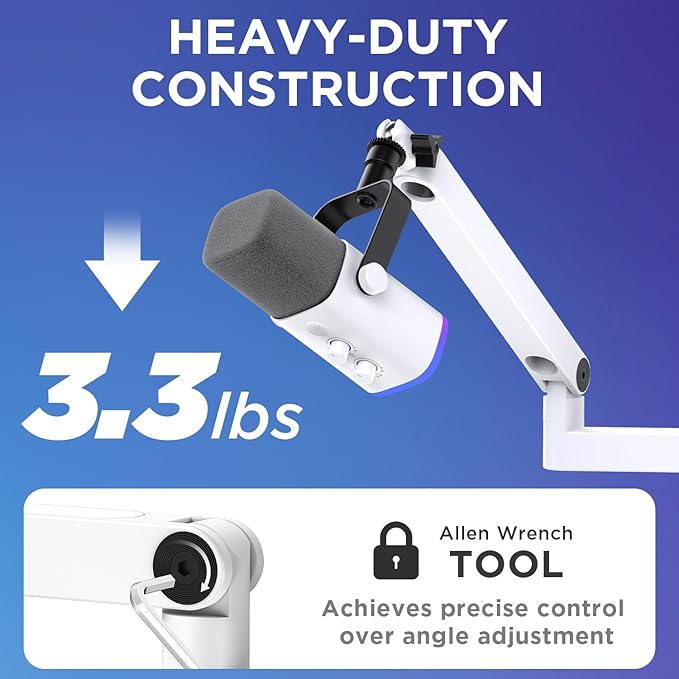 InnoGear 2026 Upgraded Microphone Boom Arm, Magnetic Cable Management Low Profile Mic Stand 360° Rotatable Desk Mount for Fifine AM8 K669B Blue Yeti HyperX QuadCast SoloCast AT2020, White