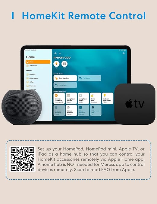Meross Smart Plug Mini, 15A & Reliable Wi-Fi, Support Apple HomeKit, Siri, Alexa, Echo, Google Assistant, Nest Hub and SmartThings, App Control, Timer, No Hub Needed