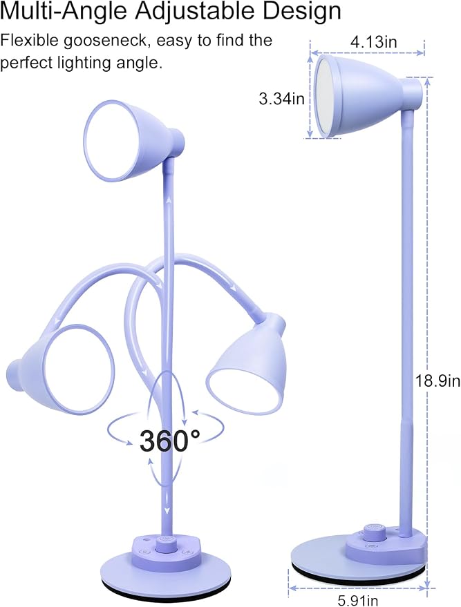 BOHON LED Desk Lamp with USB Charging Port, 3 Color Modes Fully Dimmable Reading Lamp, Auto Dimming Task Lamp, Flexible Neck Table Light for Office Dorm Bedside, Adapter Include