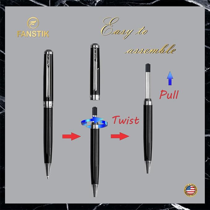 FANSTIK Black & Silver Luxury ballpoint Pen, fancy gift set for women, Chrome Finish, Professional executive pen gift set for men (Lux BallPoint Black-Silver)