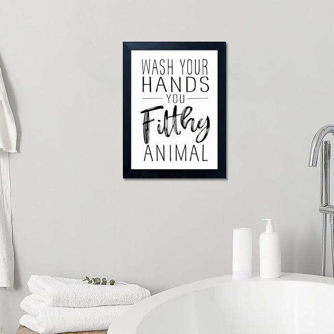 Bathroom Decor Wall Art Black and White Bathroom Decor Signs Print Framed Guest Toilet Art Kid's Washroom Artwork