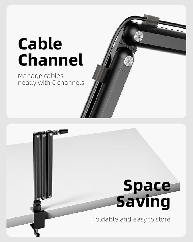 TODI Mic Arm for Lightweight Mics, Microphone Arm Rotatable, Storable Desk Mic Stand for Bear 3LB with Mount Clamp, Mic Stand Boom Arm with Cable Channel with 3/8'' 5/8'' Thread for Podcast, Gaming