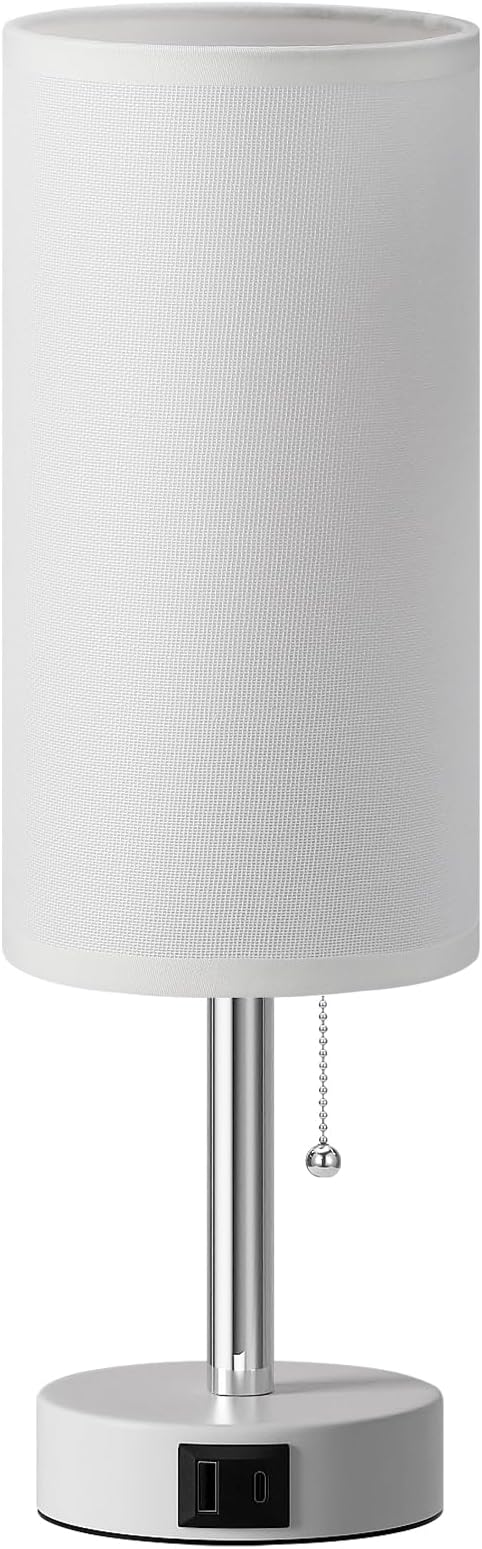 Dicoool Small Bedside Table lamp for Bedroom - 3 Color Modes, Desk Lamp with USB-C and USB-A Charging Ports, Pull Chain, Nightstand Light for Office, Kids Room, Dorm Lamp
