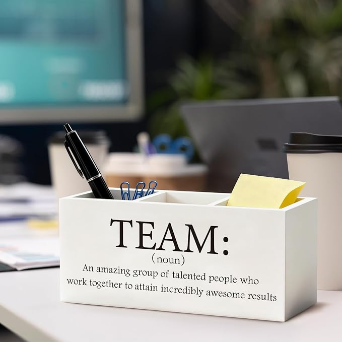 Team Gifts Pen Pencil Holder for Coworkers Employees | Wood Desk Organizer and Accessories, Coworker Gift for Office Tabletop