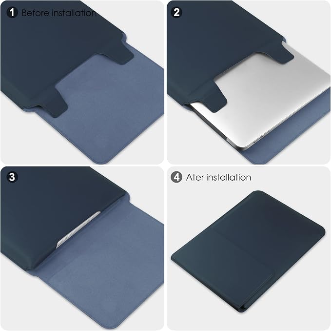 HoYiXi 14 Inch Laptop Sleeve Case Leather Bag with Stand Compatible with Mac Book Pro 14 2021/ASUS Vivobook 14/HP Pavilion X360/IdeaPad 14/Dell HP ASUS Acer Huawei Matebook 14'' PC, Navy