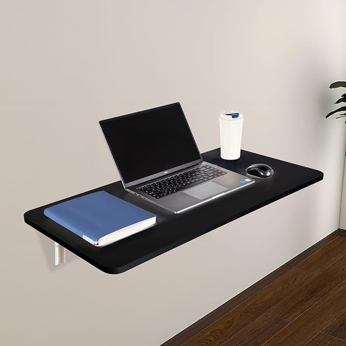 Neoaider Upgrade Wall Mounted Folding Table 31.5”L x 15.7”W, Laundry Folding Table with Heavy Duty Metal Collapsible Shelf Brackets, Wall Mounted Desk Fold Down for Small Spaces, Black