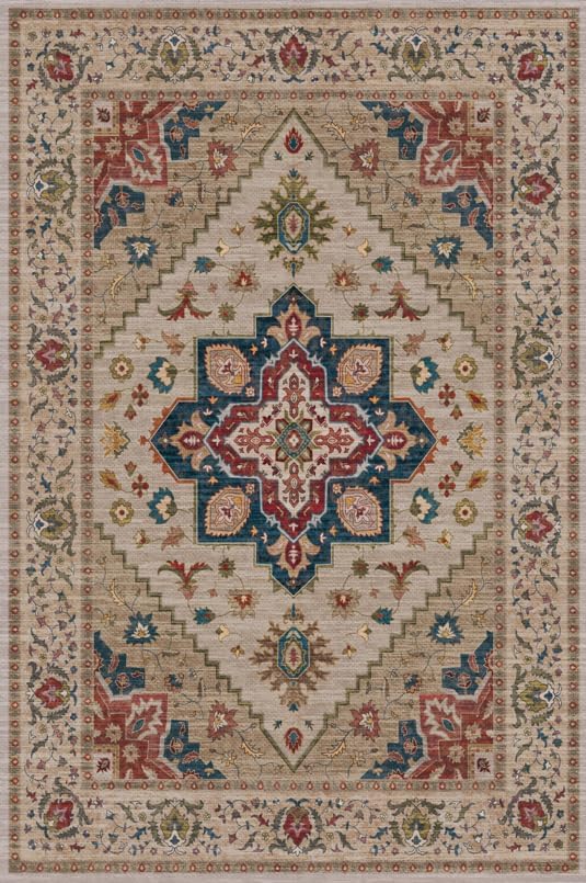 Tangsoo 2.6x10ft Hallway Runner Washable Runner Rug for Hallways, Non Slip Vintage Soft Low Pile Long Rug Runner, Oriental Carpet Runners for Kitchen Bedroom Entryway Living Room Beige/Blue