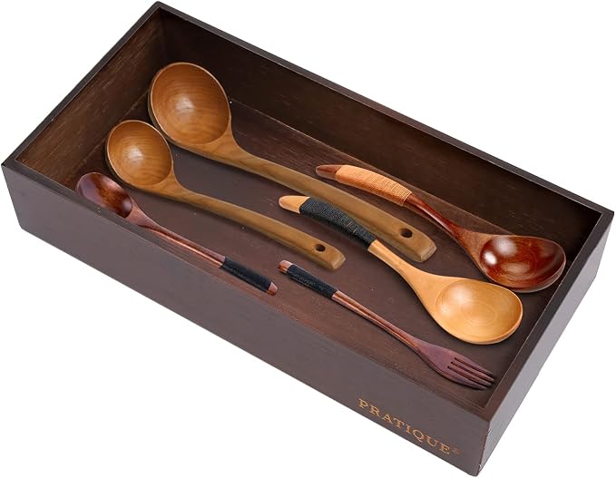 PRATIQUE Bamboo Drawer Organizer - Kitchen Utensil Organizer Silverware Tray Cutlery Holder,Office Desk Supplies and Accessories,12 * 5.9 * 2.6,Nut-brown