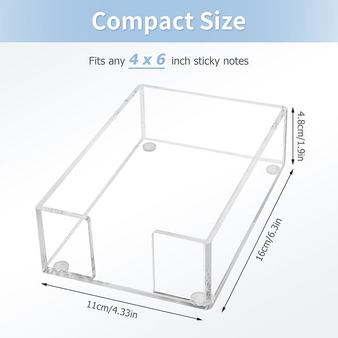 Acrylic Sticky Note Holder, 4 x 6 Crystal Clear Sticky Note Dispenser Acrylic Notepad Holder for School Home Office Desk Organization