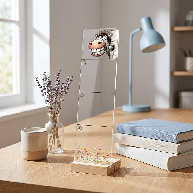 Sticky Note Holder, Monitor Memo Board, Acrylic Post It Note Holder with Wooden Base, Includes 200 Notes, Desk Organizer for Office, Cute Donkey Design