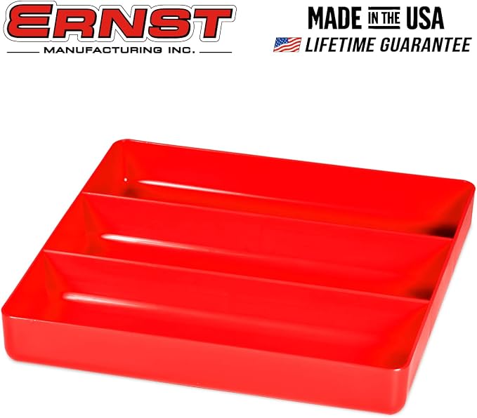 Ernst Tool Garage Organizer Tray, Red, 3-Compartments (Pack of 4)