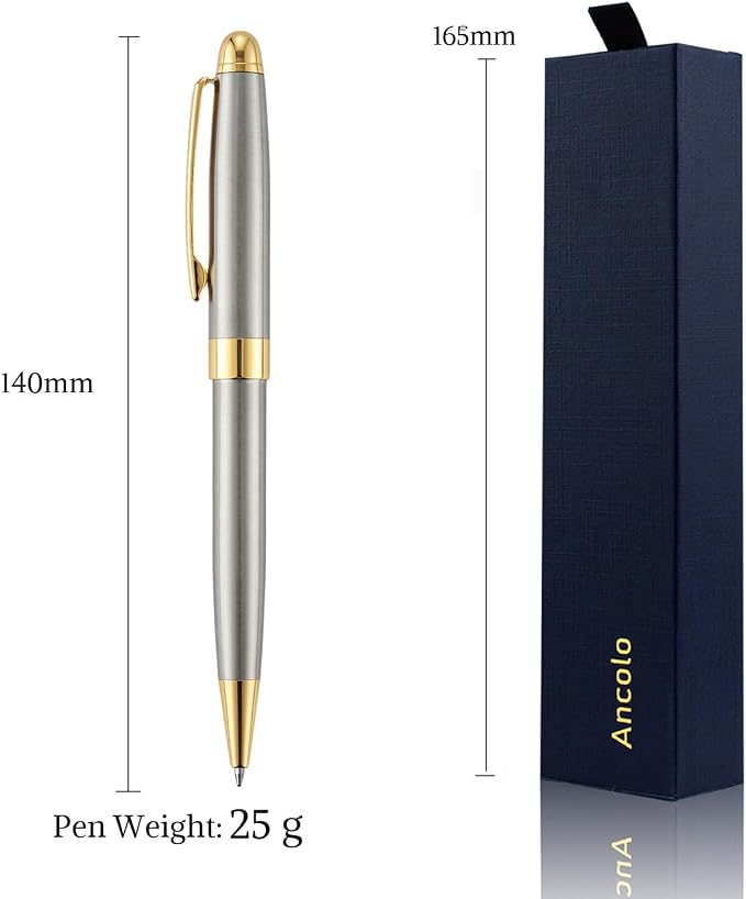 Ancolo Personalized Luxury Ballpoint Pen Writing Set-Stainless Steel Fancy pens Custom with Your Name or Message, Perfect for Students/Teacher/Manager/Lawyer/Professor 5PCS/Pack