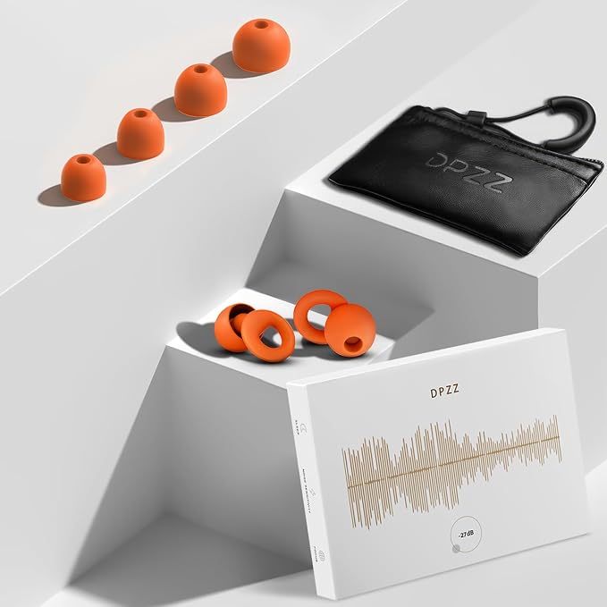Noise Canceling Earplugs for Sleep and Concentration– New Flexible Earplugs for Better Attenuation–2 Pair Reusable –Deal for Side Sleepers &Noise Sensitive Person – 27dB Noise Cancellation–Orange