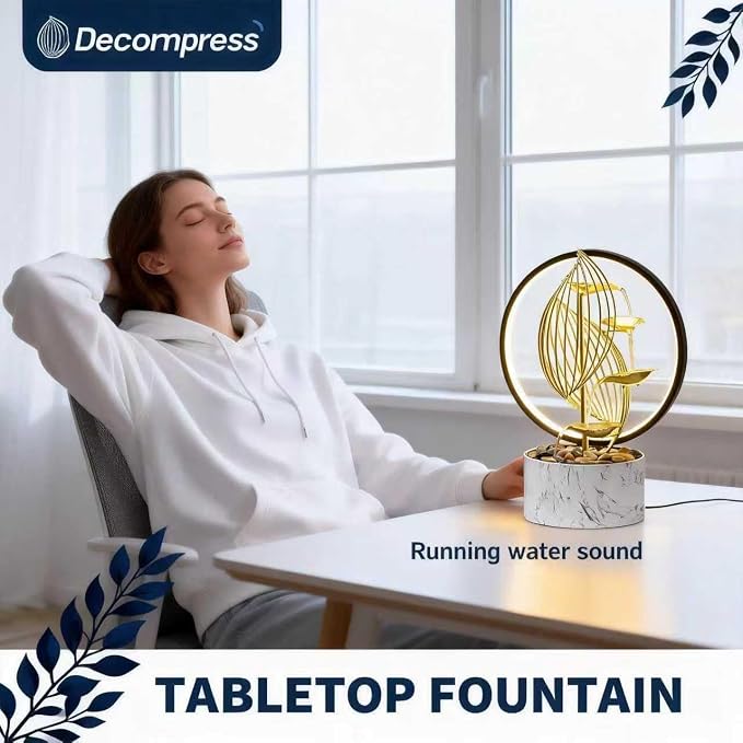 15'' H Large Golden Tabletop Water Fountain with Led Light for Indoor Meditation Yoga Spa Room Decor