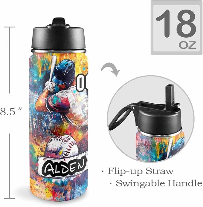 Personalized Baseball Backpack with Name Back to School Supplies Bookbag for Kids Boys Custom Football Basketball Player Schoolbag and Water Bottle Cup&Pencil Pouch School Backpacks with Lunch Box Set