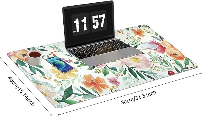 Bloss Pink+Yellow Rose Desk Mat, Leather Desk Pad, Desk Matt for Desktop, Waterproof Desk Pad Mat, Computer Mat for Office Work/Home/Decor-31.5 x 15.7 Inches