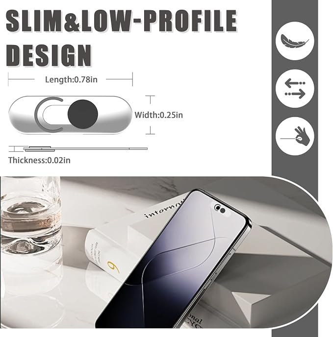 Front Camera Cover Compatible for Smartphones,Webcam Cover Compatible for Pixel/Galaxy/iPad,Protect Privacy and Security,Camera Slide Protection,2 Pack-Black