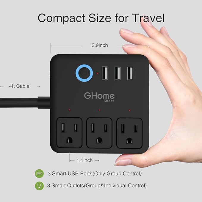GHome Smart Power Strip Surge Protector 10A, Smart Plug That Works with Alexa & Google Home, 6 in 1 WiFi Outlets with APP Control, White Extension Cord 2.4G WiFi Only, ETL FCC Listed, No Hub Needed