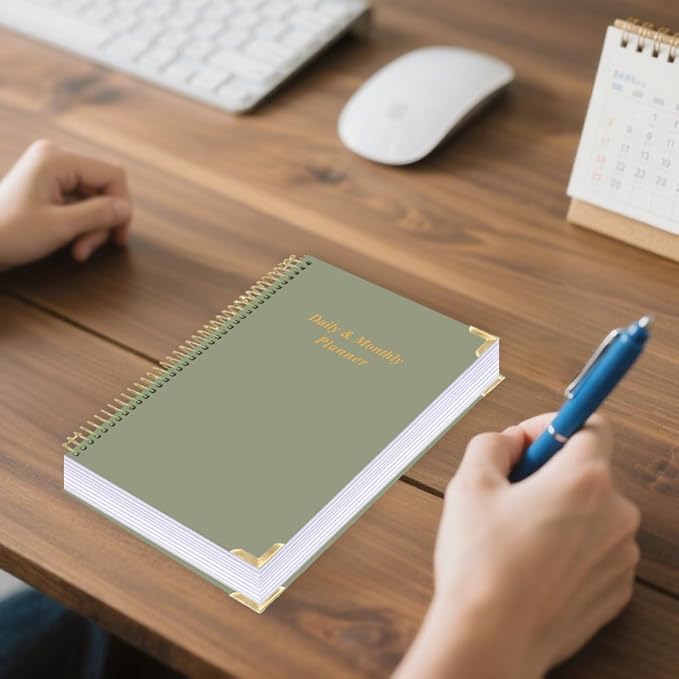 Undated Daily Monthly Planner for 2026 or Anytime - A5 To Do List with Hourly Schedule, Hardcover Spiral Bound Daily Planner to Increase Focus, Stylish School/Office Supplies, 5.8" x 8.5", Green