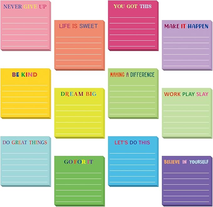 Yinder 48 Pcs Inspirational Sticky Notes Thank You Gift Motivational Sticky Note Pad Employee Appreciation Gift Bulk for Staff Coworker Teacher Nurse Office Groups 3 x 3'' (Motivational,Dark Color)