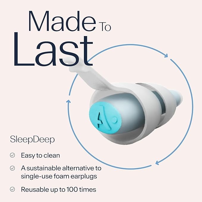 Alpine SleepDeep Earplugs for Sleeping – Side Sleepers & Snoring – Ultra-Soft Noise Reducing Earplugs – 27dB SNR – Hypoallergenic, Silicone-Free – 1 Pair (L)