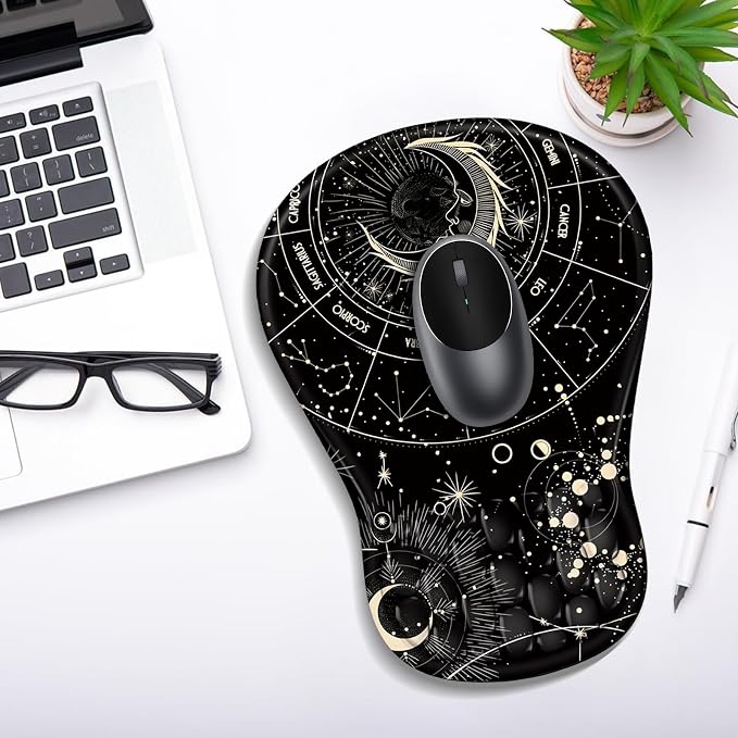 YIWEI Ergonomic Mouse Pad with Wrist Rest - Comfortable Office Mousepad with Memory Foam Wrist Support for Carpal Tunnel Relief, Mouse Pads with Non-Slip Base for Gaming and Home (Constellation)