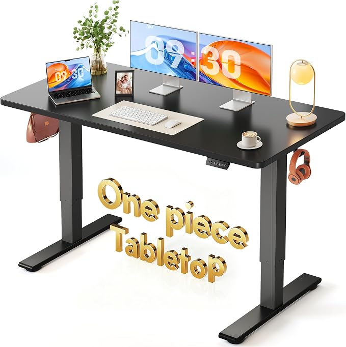 FEZIBO One-Piece Standing Desk, 55"x28" Seamless Tabletop Electric Height Adjustable for Home Office, Study Rooms & Multi-Device Workstations, Black