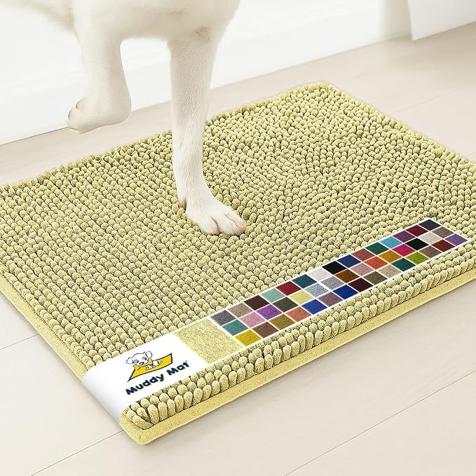 Muddy Mat® | Super Absorbent Door Mat Indoor, Microfiber Quick Dry Chenille Entryway Rug, Non-Slip Front Door Mat, Indoor Mats for Entryway, Machine Washable Pet Rug, Yellow 20" x 48"