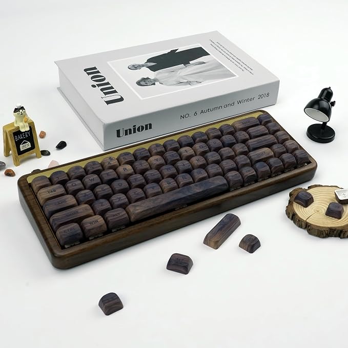 OHY XVX Wood Keycaps,MOA PBT Keycaps Dye-Sublimation 130 pcs Keycap Set for Mechanical Keyboard 61/64/75/84/87/104/108 Layout with Key Puller, Walnut Textures