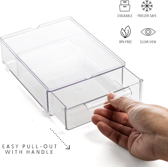 BINO | Clear Stackable Storage Drawers, Small - 3 Pack | Clear Storage Drawers with Built-In Handles | Durable Plastic Organizer Drawer | Modular Stackable Drawer Acrylic Organizer