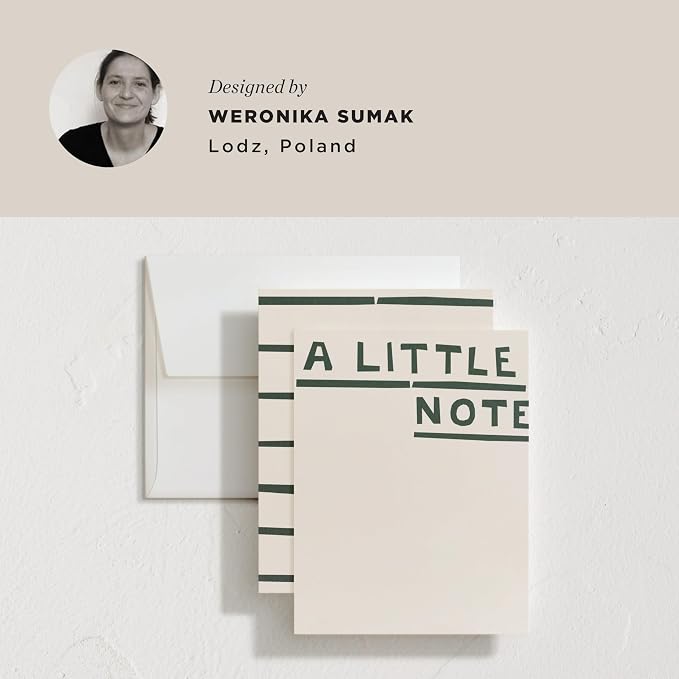 Minted Little Note Stationery Set, Set of 10, Flat Note Cards & Envelopes for Invitiations and Handwritten Thank You Messages, Minimalist Dark Green Stripes Design, Gifts for Women, Luxurious Paper