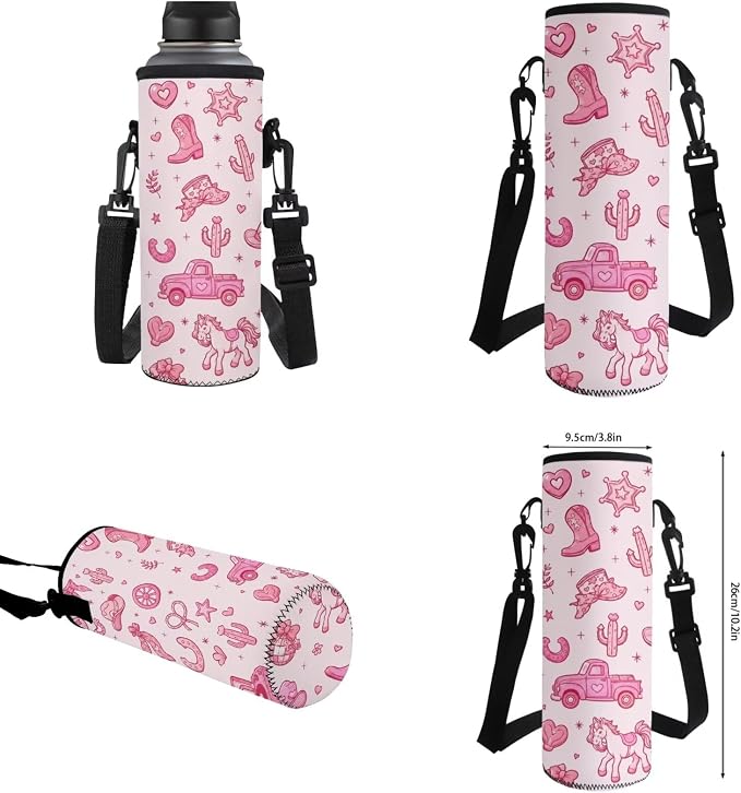 WELLFLYHOM 17 Inch Western Cowgirl School Backpack for Kids 5-6 Girls | Pink Book Bag with Lunch Box Pencil Case Water Bottle Case Back to School Supplies