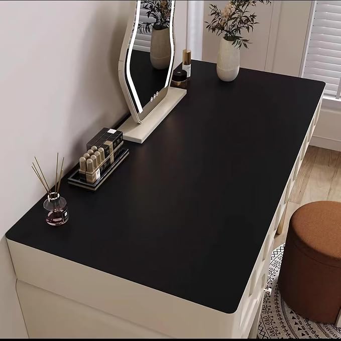 Leather Table Cover, Reversible Double-Sided, 1.8mm Thick, 24x60 Inch, Protector for Rectangular Tables, Waterproof & Oil Resistant for Dining Table, Office Desk, Dresser(Black+Black)