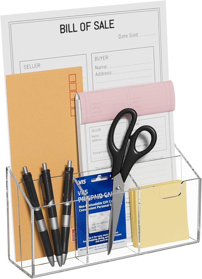 AITEE Large Magnetic Acrylic Fridge Organizer with 4 Strong Magnets | command center, non-slip pads, multi-compartment holder, stores mail bills pens scissors, for home kitchen office storage