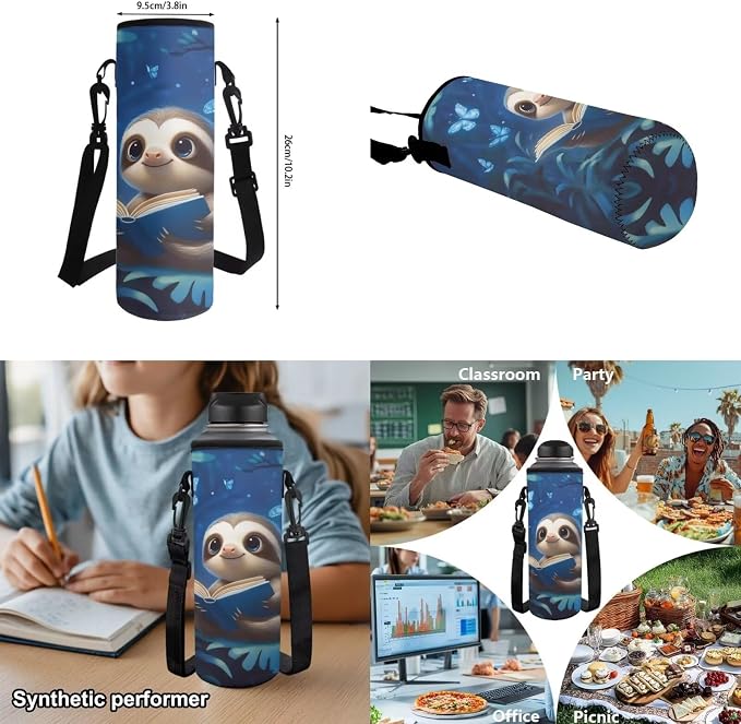 Kawaii Sloth Backpack Set for Girls, 4PCS Cute School Backpack with Lunch Box, Pencil Case & Water Bottle Sleeve, 17 Inch Elementary Bookbag for Kids Ages 6-8 Back to School