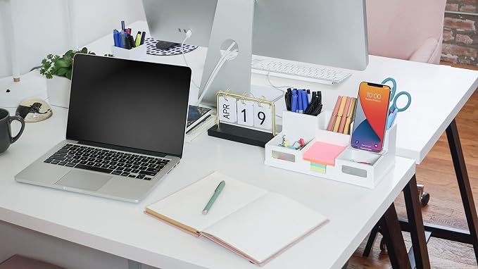 Victor W9525 Pure White Desk Organizer with Smart Phone Holder™