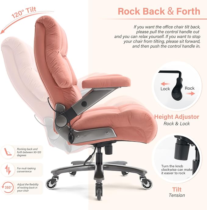 Big and Tall Office Chair 700lbs, Fabric Heavy Duty Executive Desk Chair | 3D Flip Arms, Extra Wide, Upgraded Wheels, Adjustable Lumbar Support, Metal Base, Large Ultra-Soft Ergonomic Computer Chairs