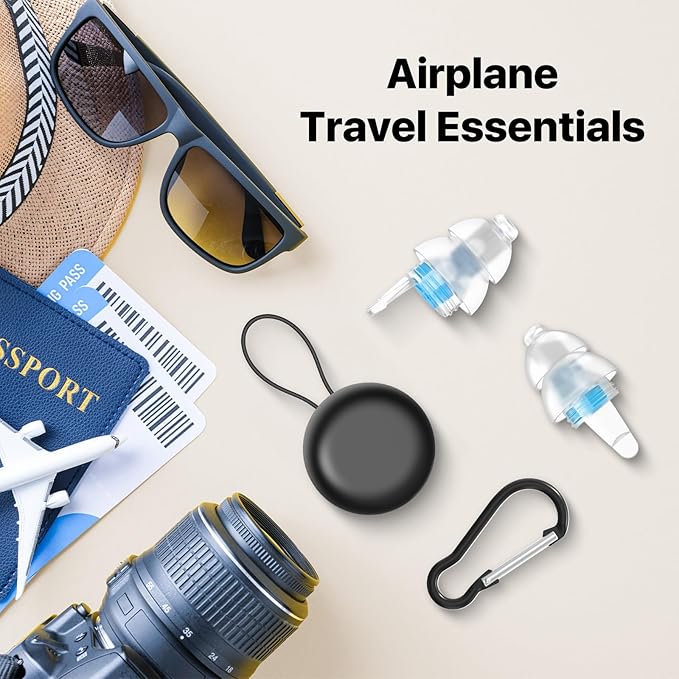 Ear Plugs for Airplane Pressure Relief & Prevent Ear Pain - Flying Travel Essentials - Comfortable Reusable Plane Earplugs for Adult/Kids 12+ with Small Ear-canals, 25dB Noise Reduction, BU