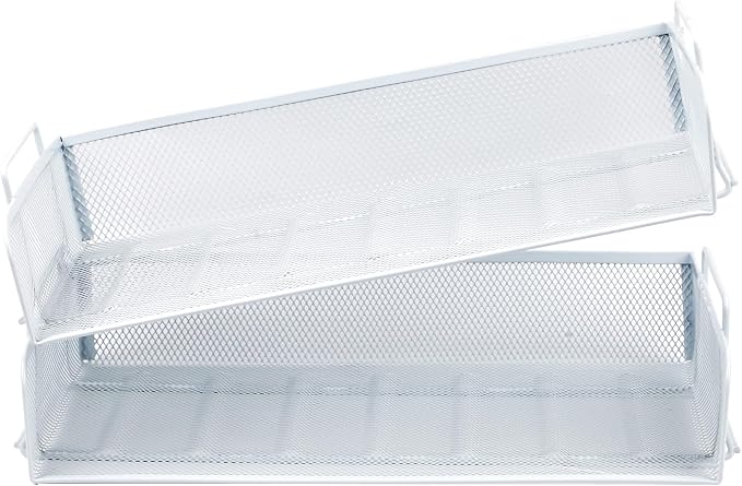 2 Pack Stackable Desk Paper Tray, Metal Mesh Desktop Document Letter File Organizer for Office Home School, 13.5'' L x 9.75'' W x 5.5'' H, White